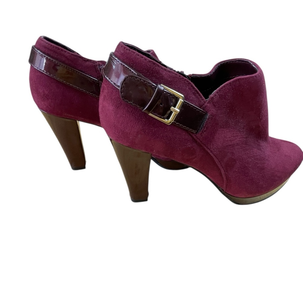 East Fifth Maroon 3.5" Heeled Boots with Buckle Detail, Size 7
